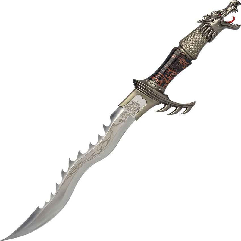 24" Fantasy Dragon Kris Blade Knife Sword Machete Saber Dagger w/ Display Stand