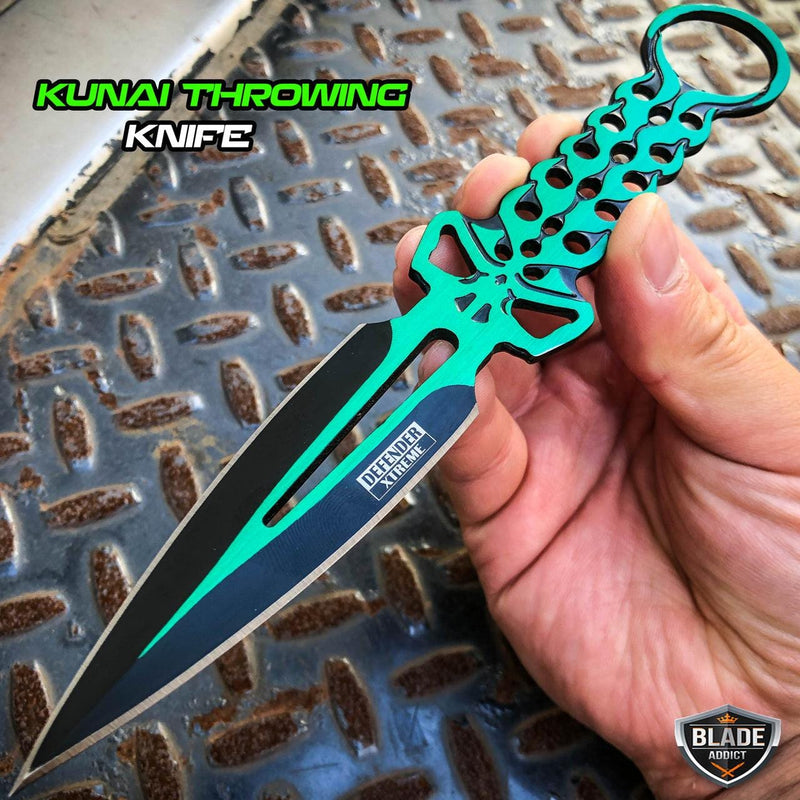 8" Green Skull Kunai Throwing Knife - BLADE ADDICT