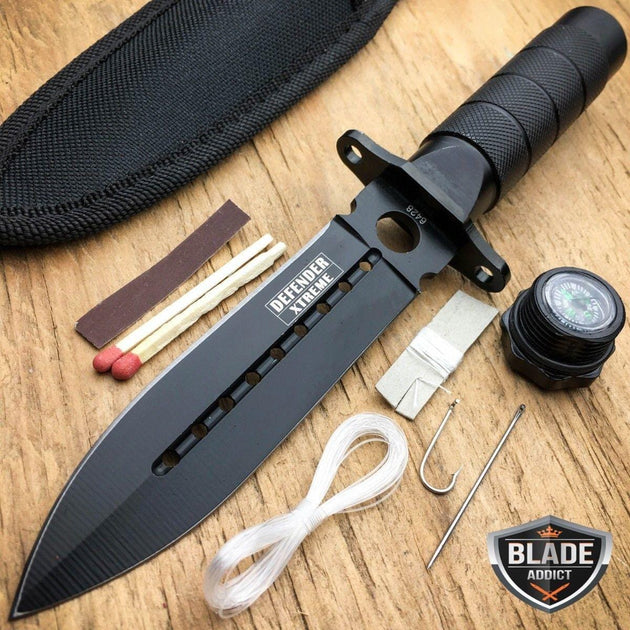 8 Tactical Hunting Survival Knife w/ Sheath Bowie Survival Kit