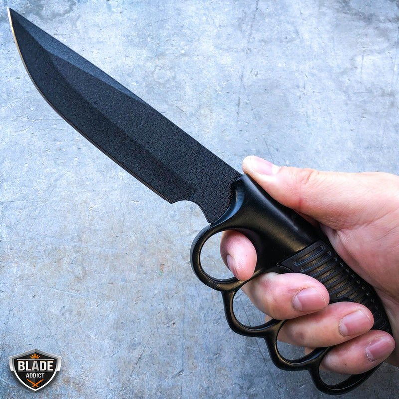 9.5" Military Tactical Trench Knife Combat Fixed Blade Black - BLADE ADDICT