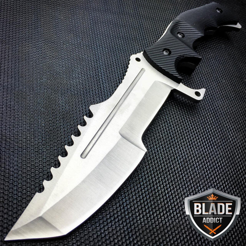 CSGO Fixed Blade Huntsman Survival Knife - Silver - BLADE ADDICT