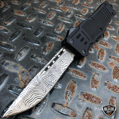 Damascus Ghost OTF Knife Black - BLADE ADDICT