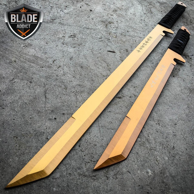 2PC 27" & 18" NINJA GOLDEN SWORD SET Samurai Machete COMBAT - BLADE ADDICT