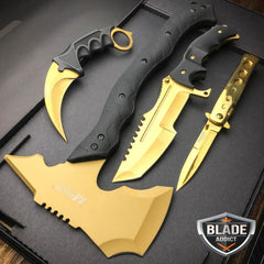 4PC GOLD ELITE TACTICAL KNIFE SET - BLADE ADDICT
