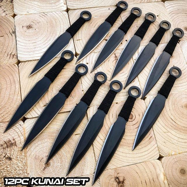 12pc Black & Silver Wholesale Throwing Knives Set