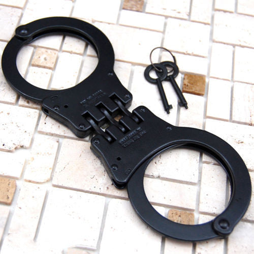 Professional Metal Double Lock Black Steel Hinged Police Handcuffs
