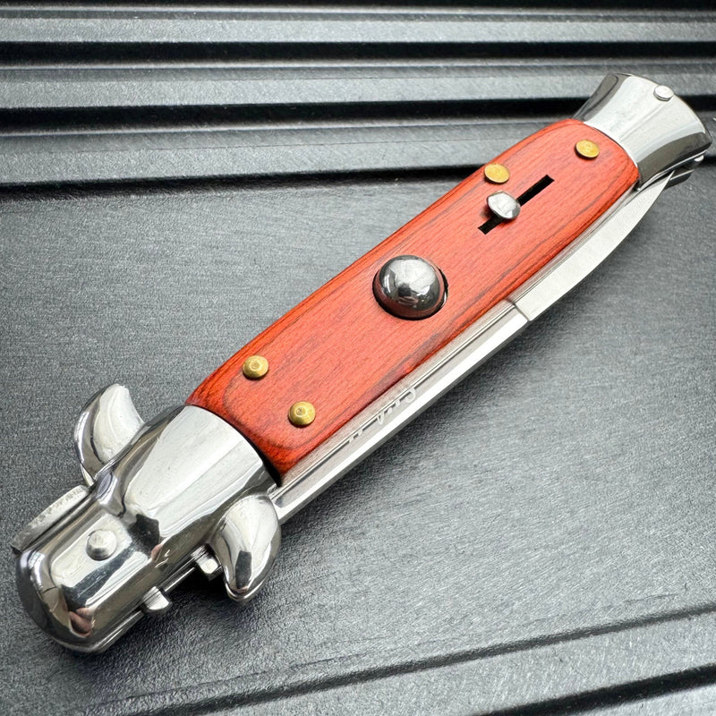 8.75" Classic Italian Stiletto Switch Blade Pocket Knife Wood
