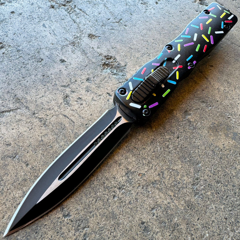 7.5" Sprinkles Black Automatic Dual Action OTF Knife