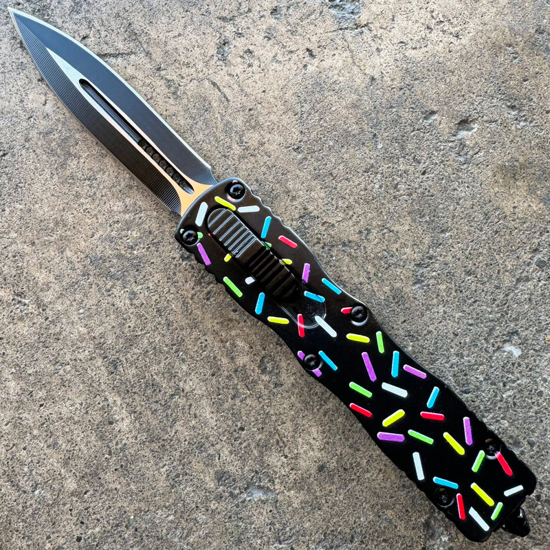 7.5" Sprinkles Black Automatic Dual Action OTF Knife