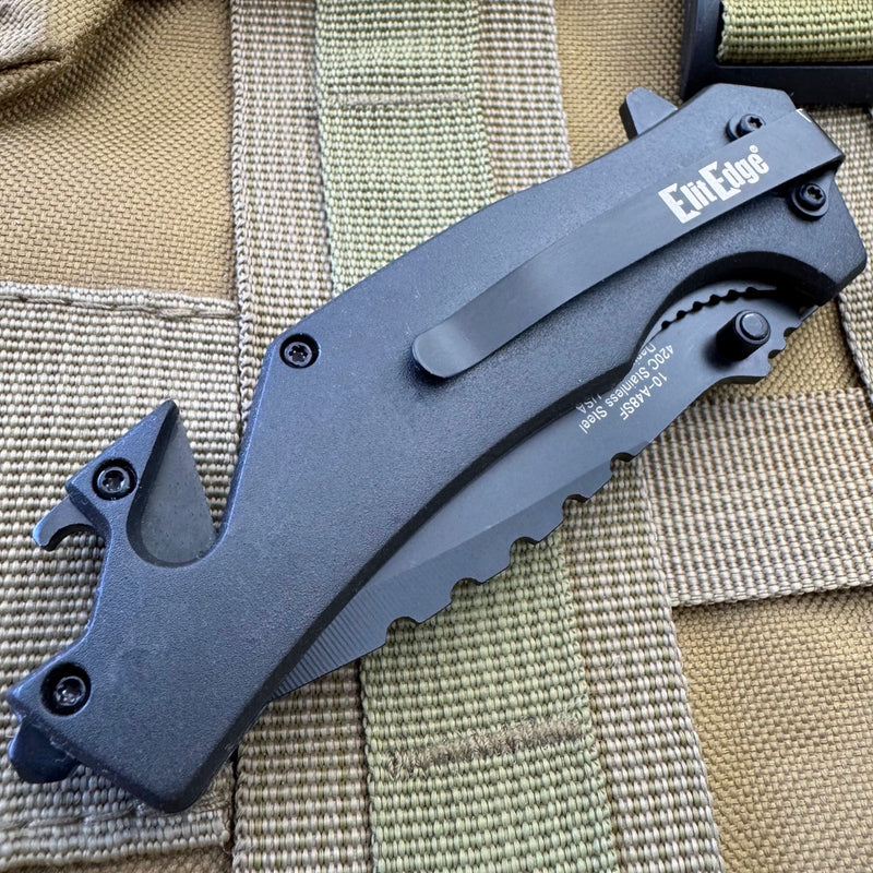 8" Tanto Blade American Flag Spring Assisted Rescue Pocket Knife