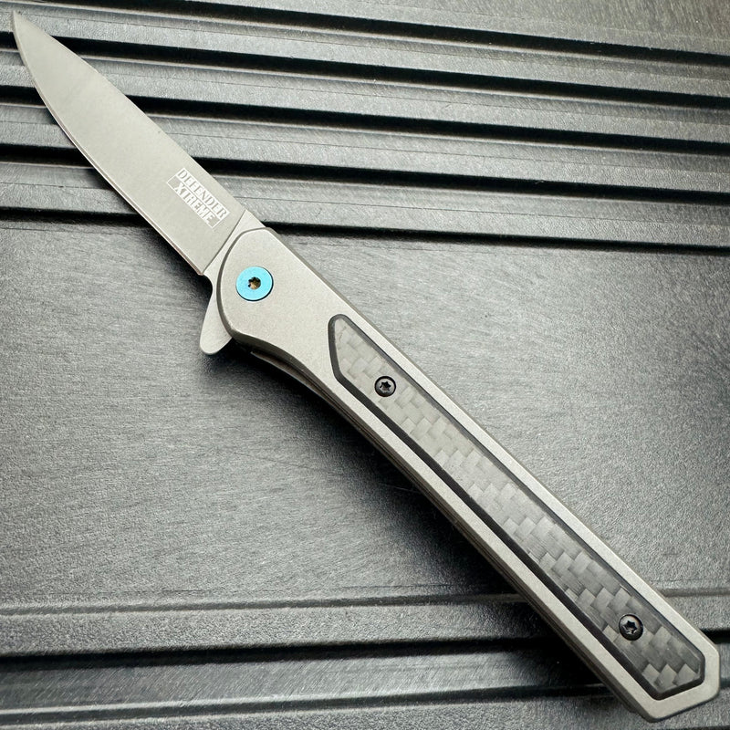 8" Titanium Coating Ball Bearing Folding Pocket Knife w/ Carbon Fiber