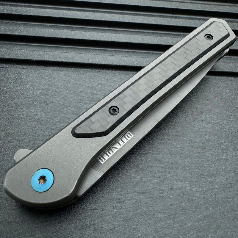 8" Titanium Coating Ball Bearing Folding Pocket Knife w/ Carbon Fiber