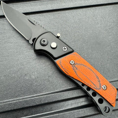 Everyday Carry Mini Covert Auto Pocket Knife Black w/ Wood