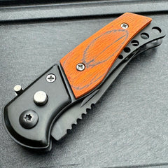 Everyday Carry Mini Covert Auto Pocket Knife Black w/ Wood