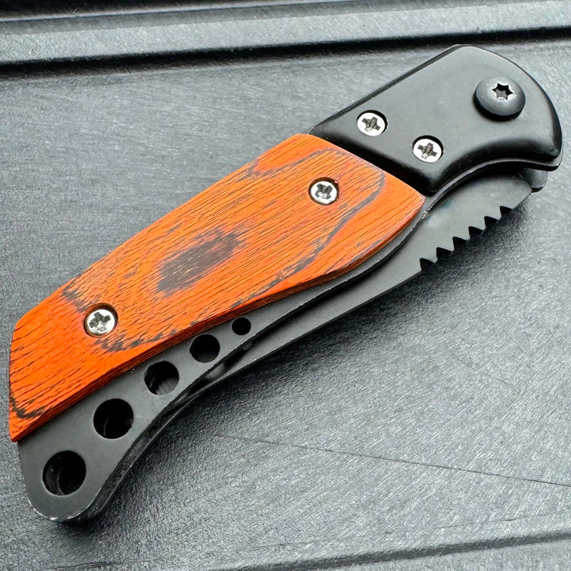 Everyday Carry Mini Covert Auto Pocket Knife Black w/ Wood