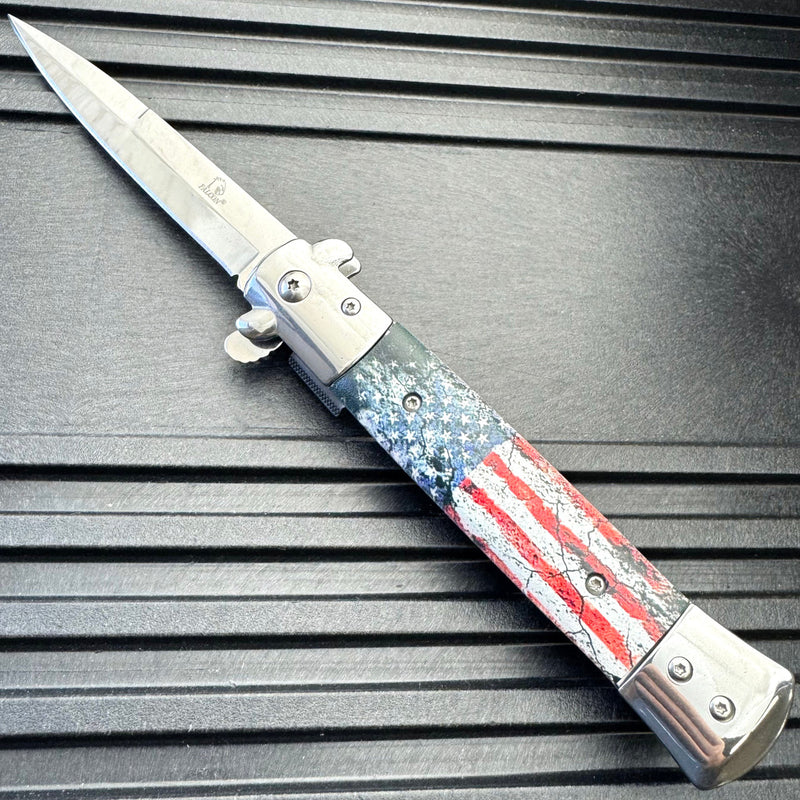 8" US Flag Spring Assisted Folding Pocket Knife