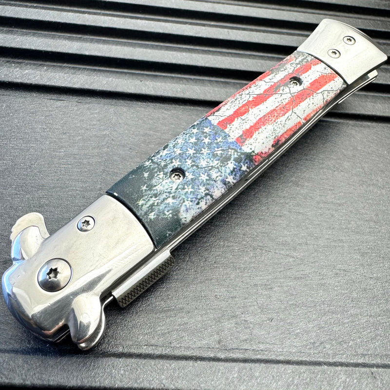 8" US Flag Spring Assisted Folding Pocket Knife