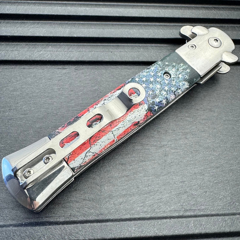 8" US Flag Spring Assisted Folding Pocket Knife