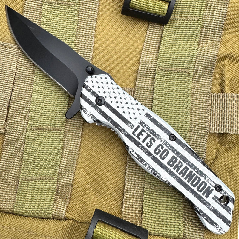7.5" Spring Assisted Knife " Let's Go Brandon" Black & White