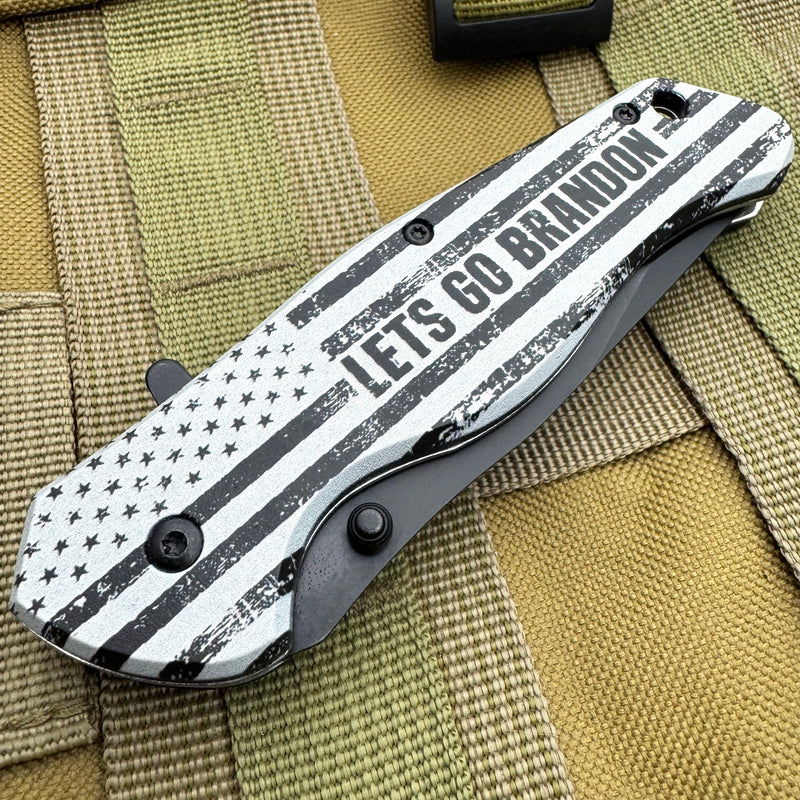 7.5" Spring Assisted Knife " Let's Go Brandon" Black & White