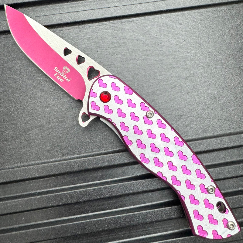 6.75" Ladies Pink HEARTS Love Pocket Knife