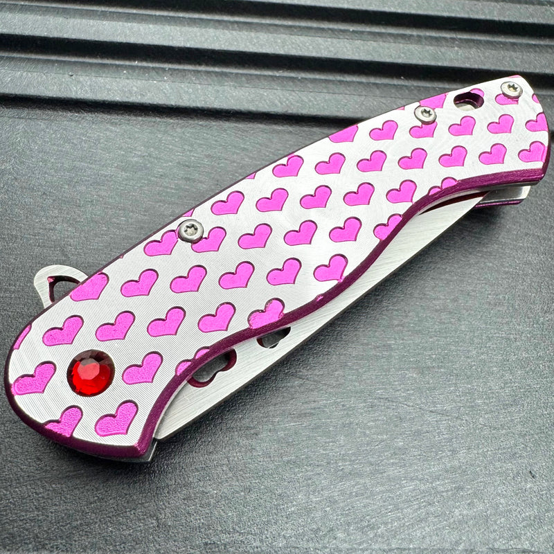 6.75" Ladies Pink HEARTS Love Pocket Knife