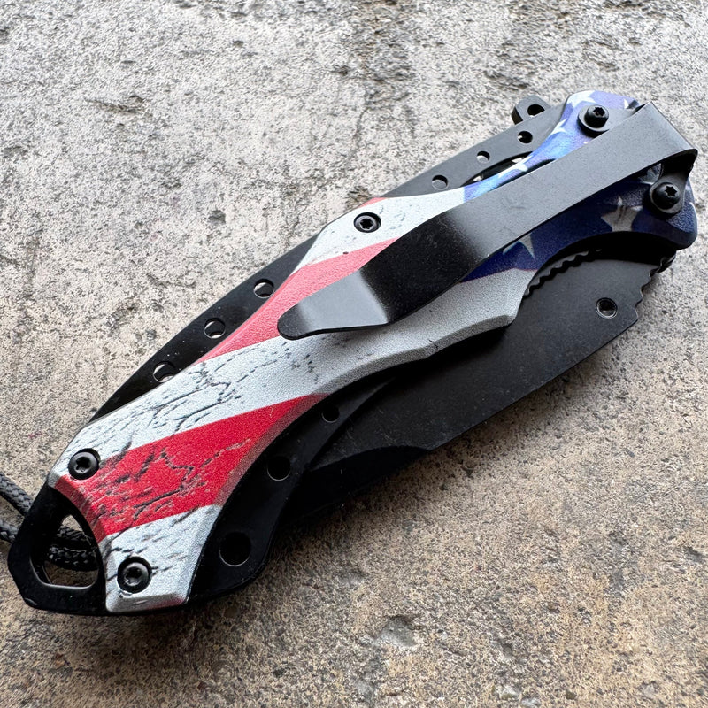 8.25" USA Flag Folding Pocket Knife