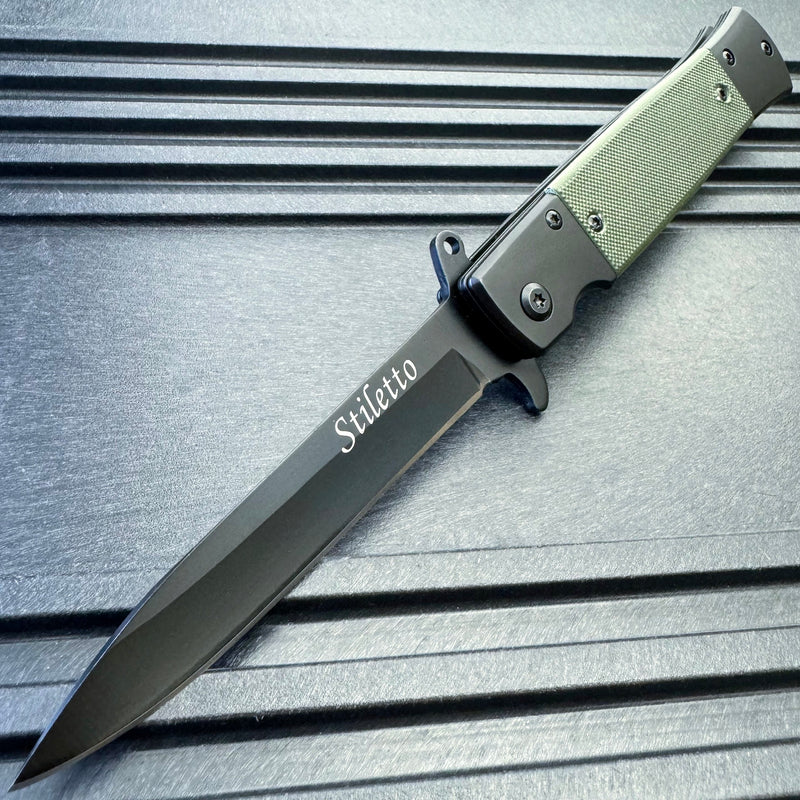 8.5" Military Spring Assisted Open Folding Pocket Knife G10 Handle Blade