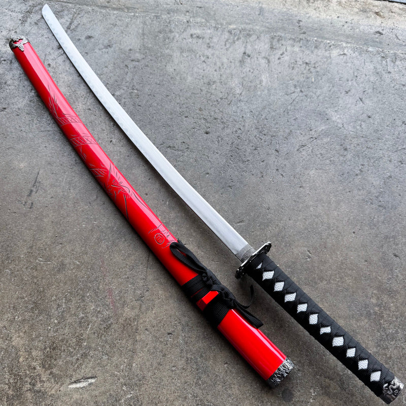 Red Japanese Samurai Sword KATANA High Ninja Blade Dragon Tang Machete