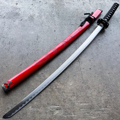 Red Japanese Samurai Sword KATANA High Ninja Blade Dragon Tang Machete