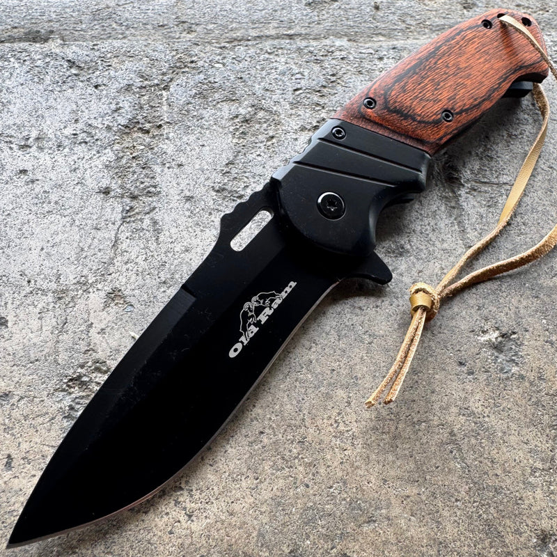 8" OLD RAM BLACK WOOD Gentleman SPRING ASSISTED OPEN Hunting Folding POCKET KNIFE