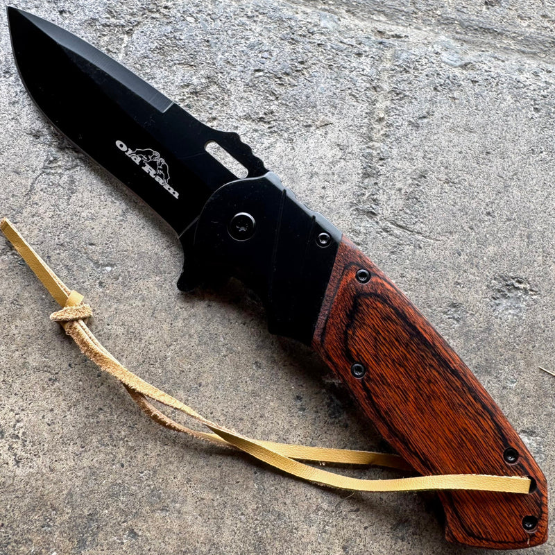 8" OLD RAM BLACK WOOD Gentleman SPRING ASSISTED OPEN Hunting Folding POCKET KNIFE
