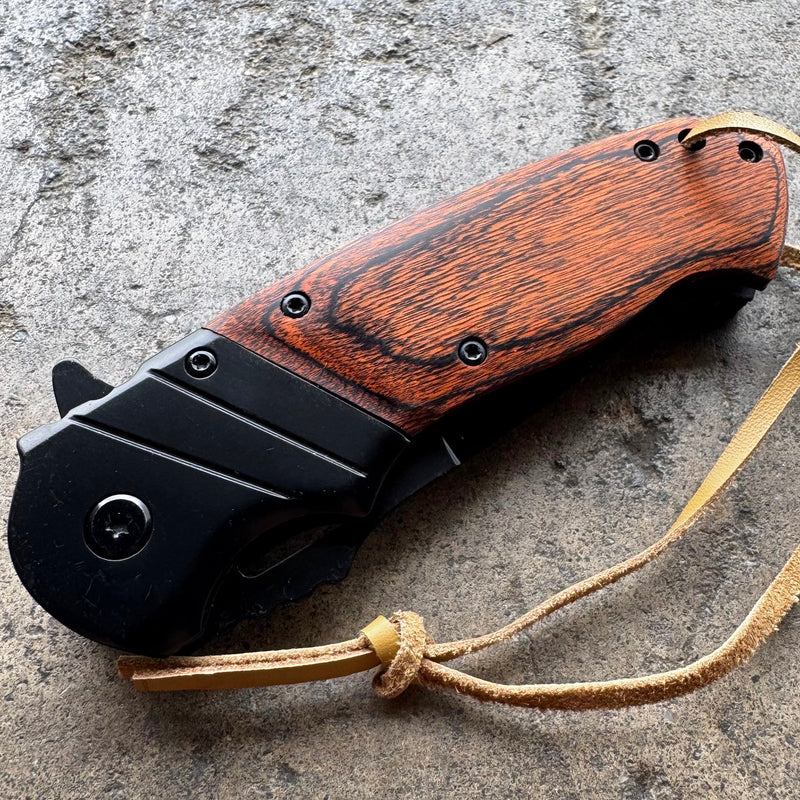 8" OLD RAM BLACK WOOD Gentleman SPRING ASSISTED OPEN Hunting Folding POCKET KNIFE