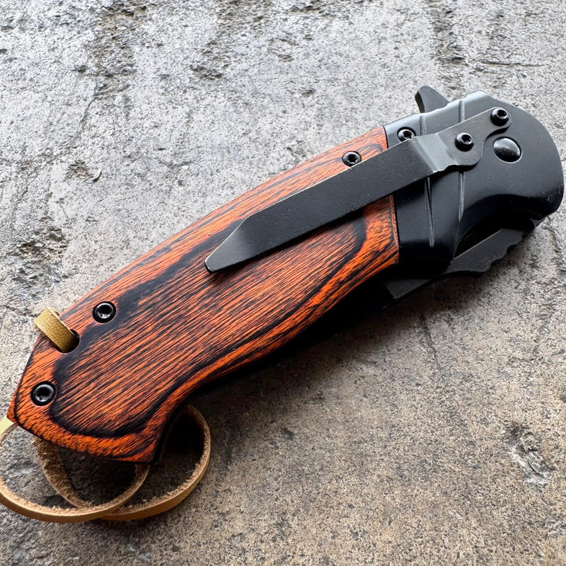 8" OLD RAM BLACK WOOD Gentleman SPRING ASSISTED OPEN Hunting Folding POCKET KNIFE