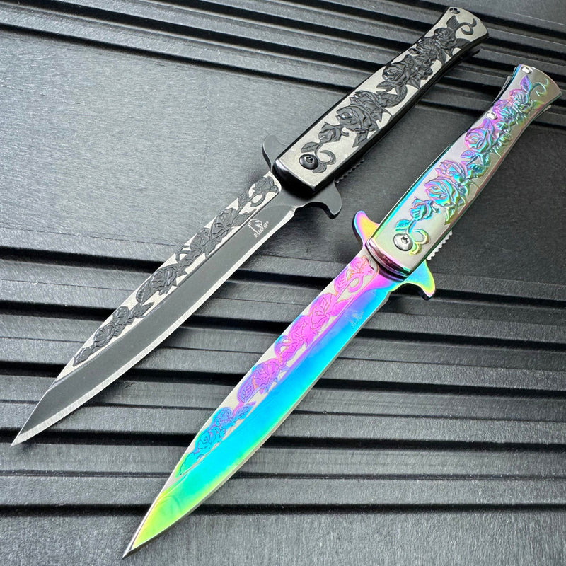 8" Floral Rose Spring Assisted Pocket Knife