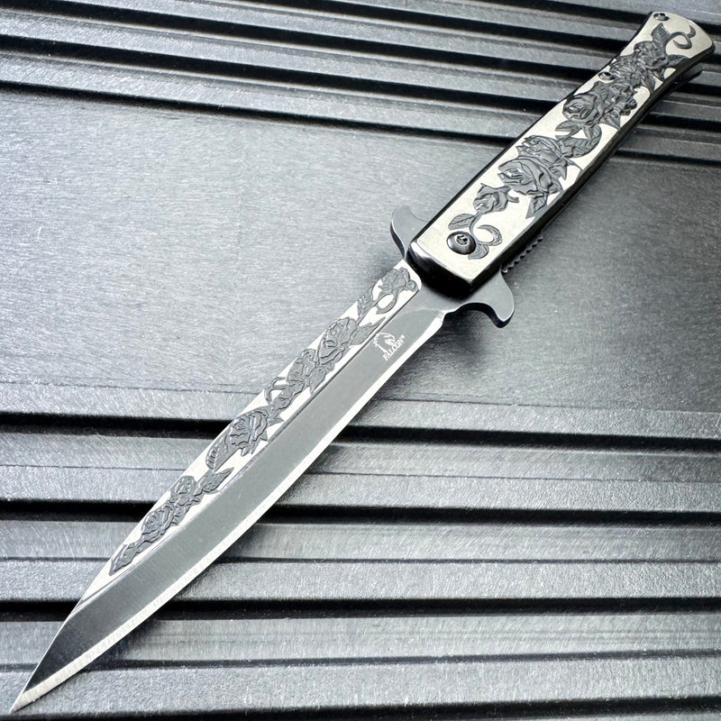 8" Floral Rose Spring Assisted Pocket Knife