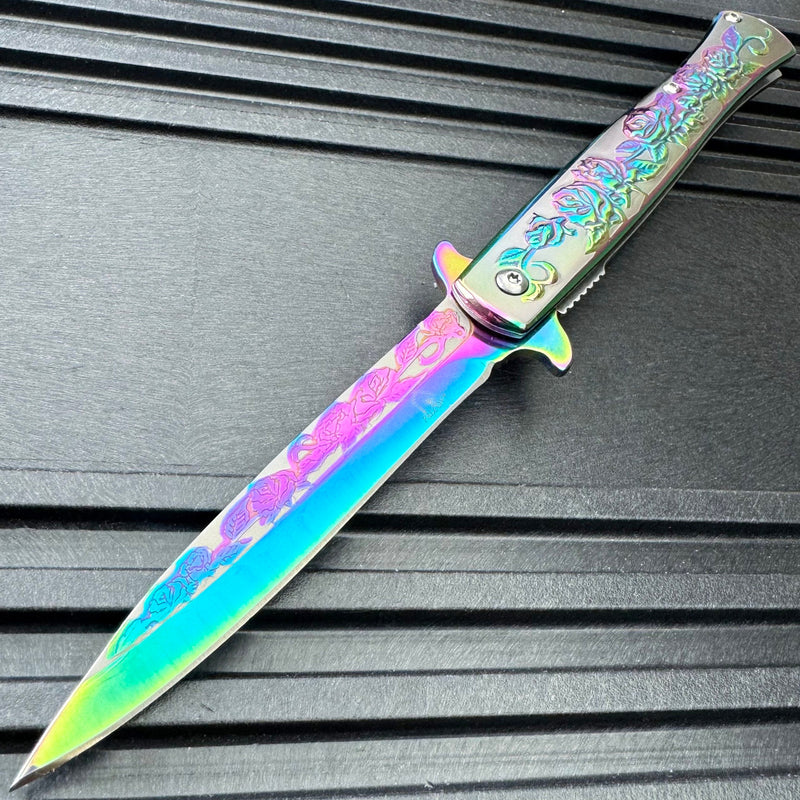 8" Floral Rose Spring Assisted Pocket Knife