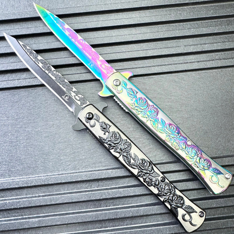 8" Floral Rose Spring Assisted Pocket Knife