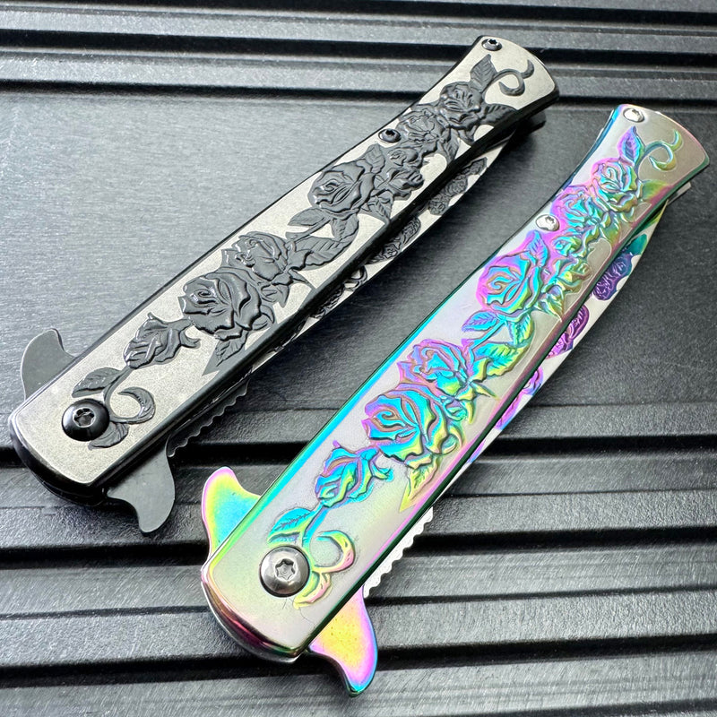 8" Floral Rose Spring Assisted Pocket Knife
