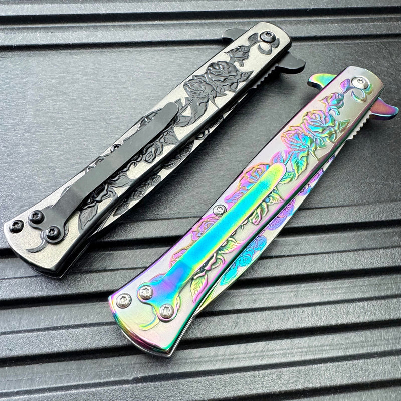 8" Floral Rose Spring Assisted Pocket Knife