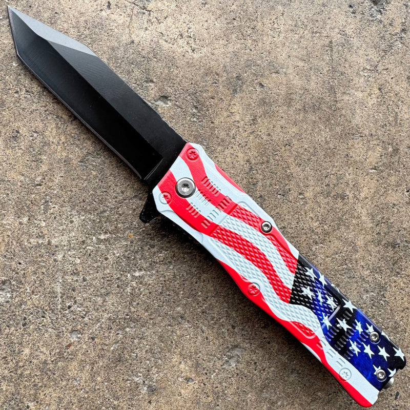 8" Tanto Blade USA Flag Pocket Knife