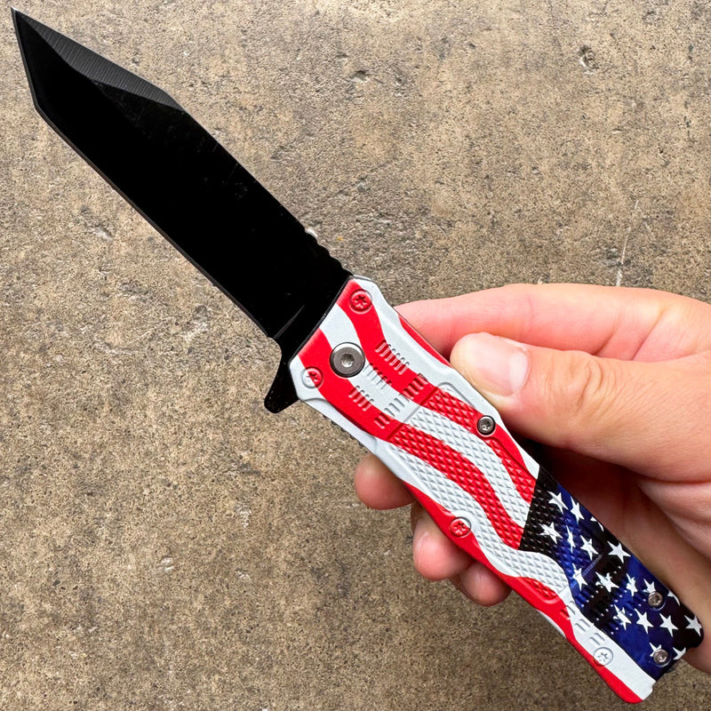 8" Tanto Blade USA Flag Pocket Knife