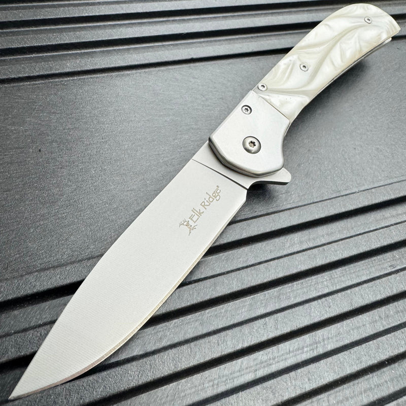 8.25" Classic Gentleman's Spring Assisted Folding Open Pocket Knife - White Inlay