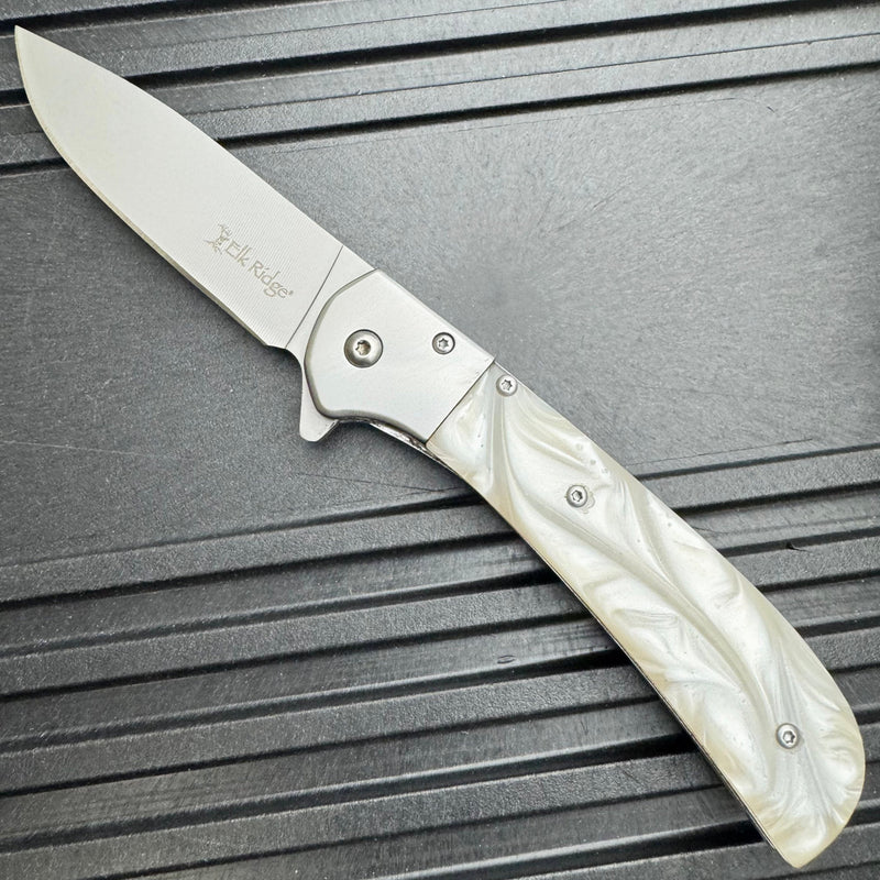 8.25" Classic Gentleman's Spring Assisted Folding Open Pocket Knife - White Inlay