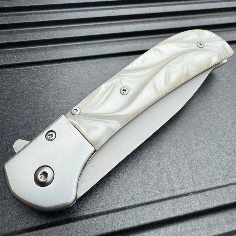 8.25" Classic Gentleman's Spring Assisted Folding Open Pocket Knife - White Inlay