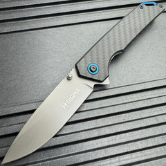Grey Coated Pocket Knife – Carbon Fiber Handle, Ball Bearing Assisted Knife