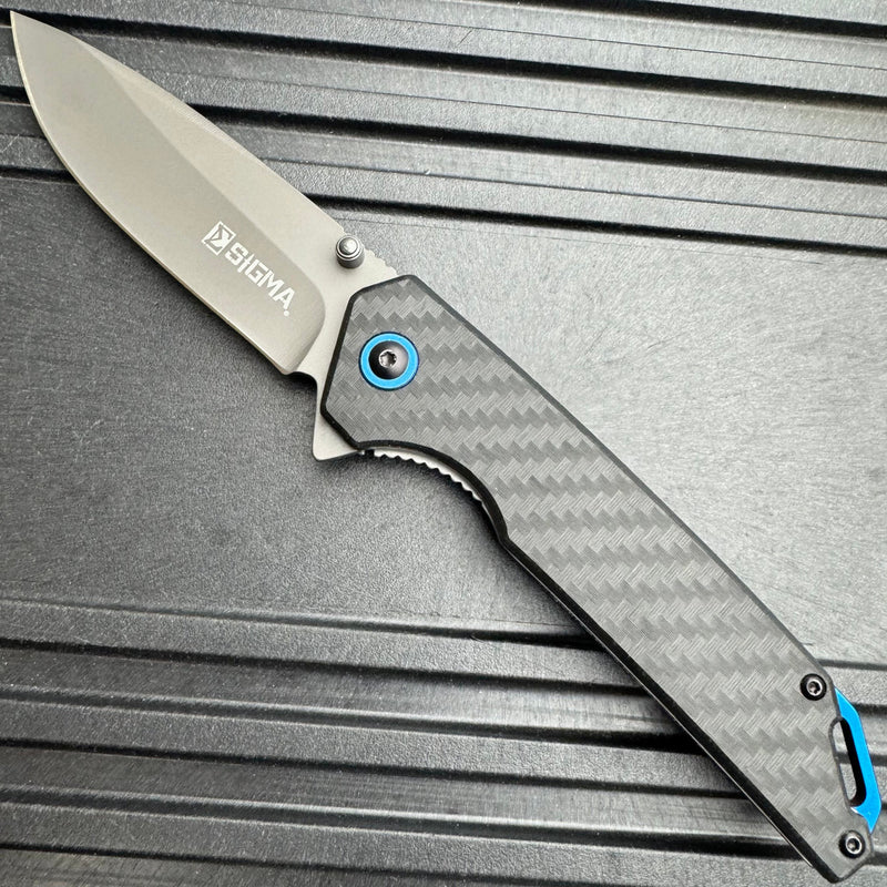 Grey Coated Pocket Knife – Carbon Fiber Handle, Ball Bearing Assisted Knife