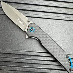 Grey Coated Pocket Knife – Carbon Fiber Handle, Ball Bearing Assisted Knife
