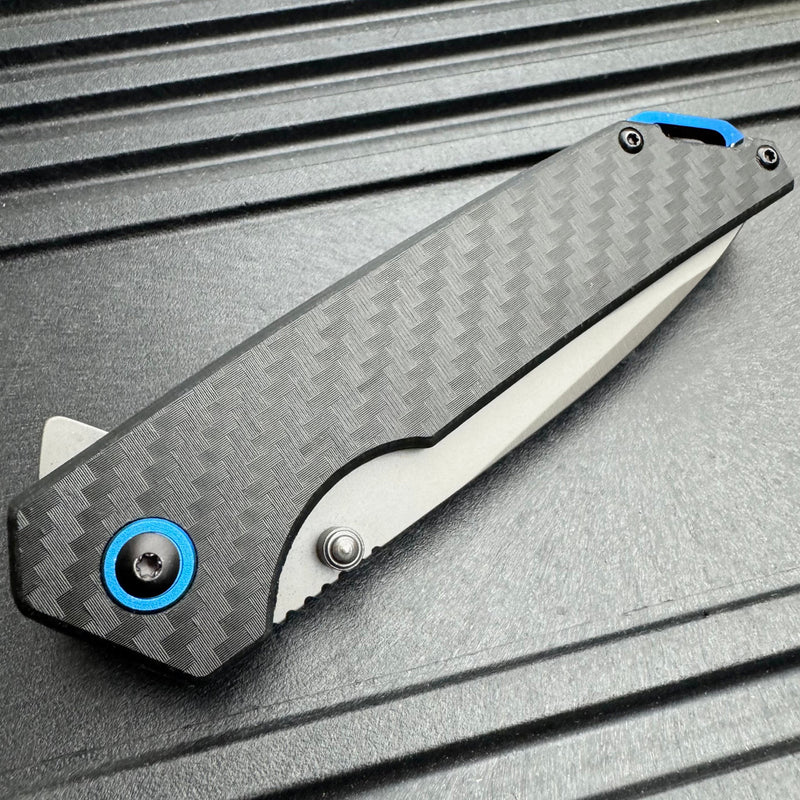 Grey Coated Pocket Knife – Carbon Fiber Handle, Ball Bearing Assisted Knife