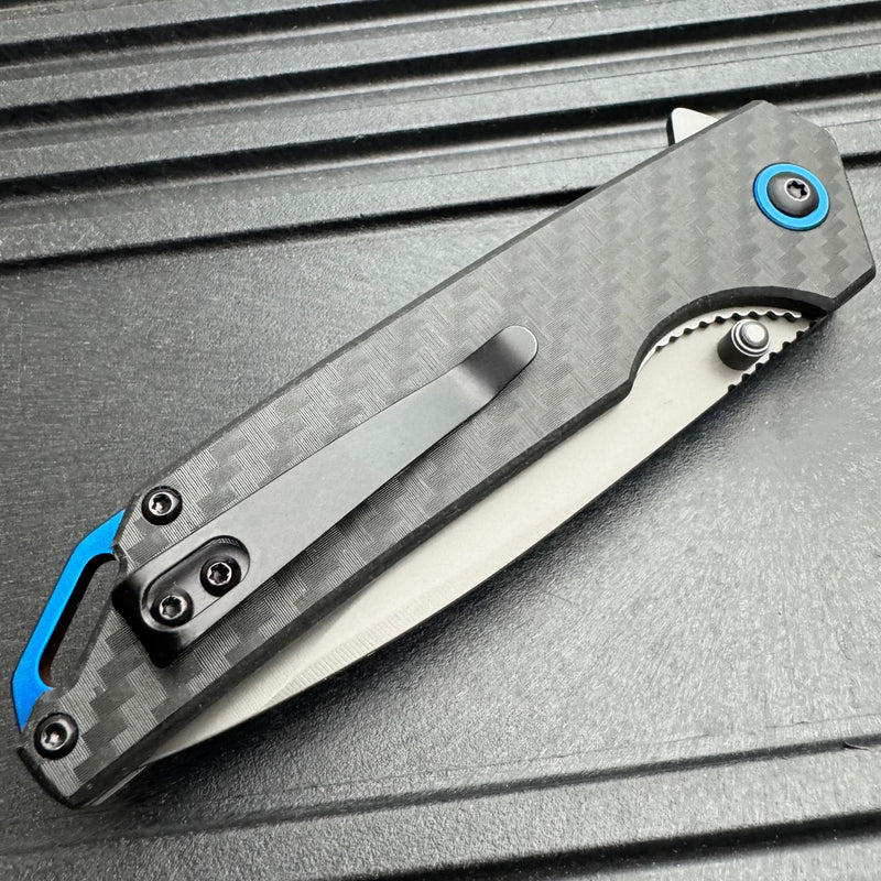 Grey Coated Pocket Knife – Carbon Fiber Handle, Ball Bearing Assisted Knife